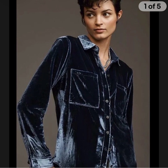Pilcro Tops - Pilcro Velvet Button Down Shirt in Dark Blue